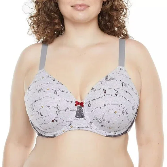 Ambrielle Holiday Decoration Wonderland Print Organic Cotton RacerBack Bra Multi - Picture 1 of 11